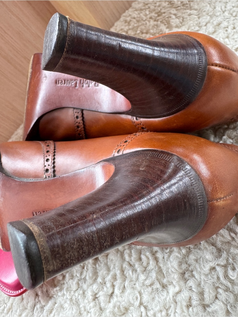 Ralph Lauren burnished tan wingtip heels shoes - Picture 9 of 13